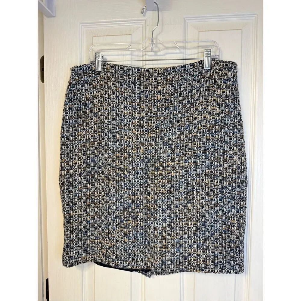 Talbots Skirt Women 16Petite Blue A-Line Knee Length Zipper Lined Wool Tweed